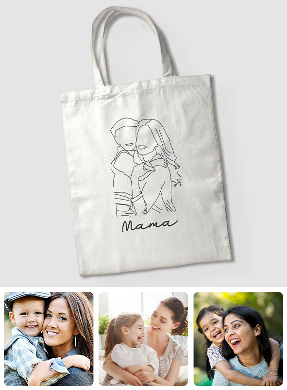 Custom Photo Line Art - Personalized Mother Embroidered Tote Bag