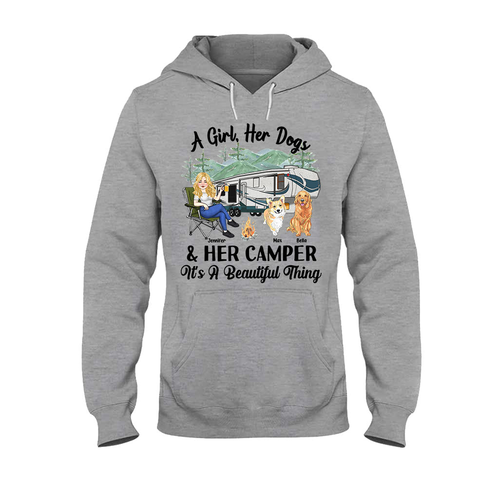 A Girl Her Dog And Her Camper - Camping gift for dog lover - Personalized T-shirt And Hoodie