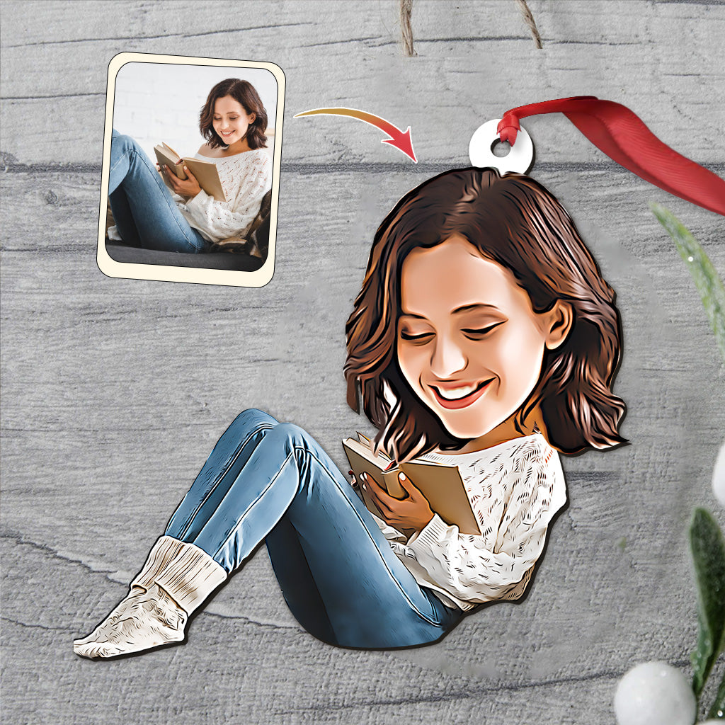Caricature Book Lovers Portrait - Personalized Book Ornament