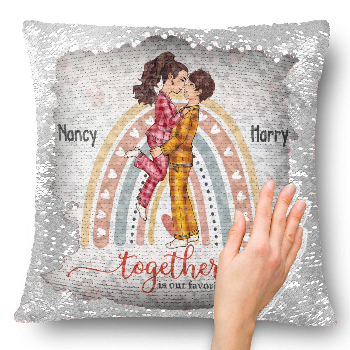 Together Is My Favorite Place To Be - gift for husband, wife, girlfriend, boyfriend - Personalized Sequin Pillow Cover