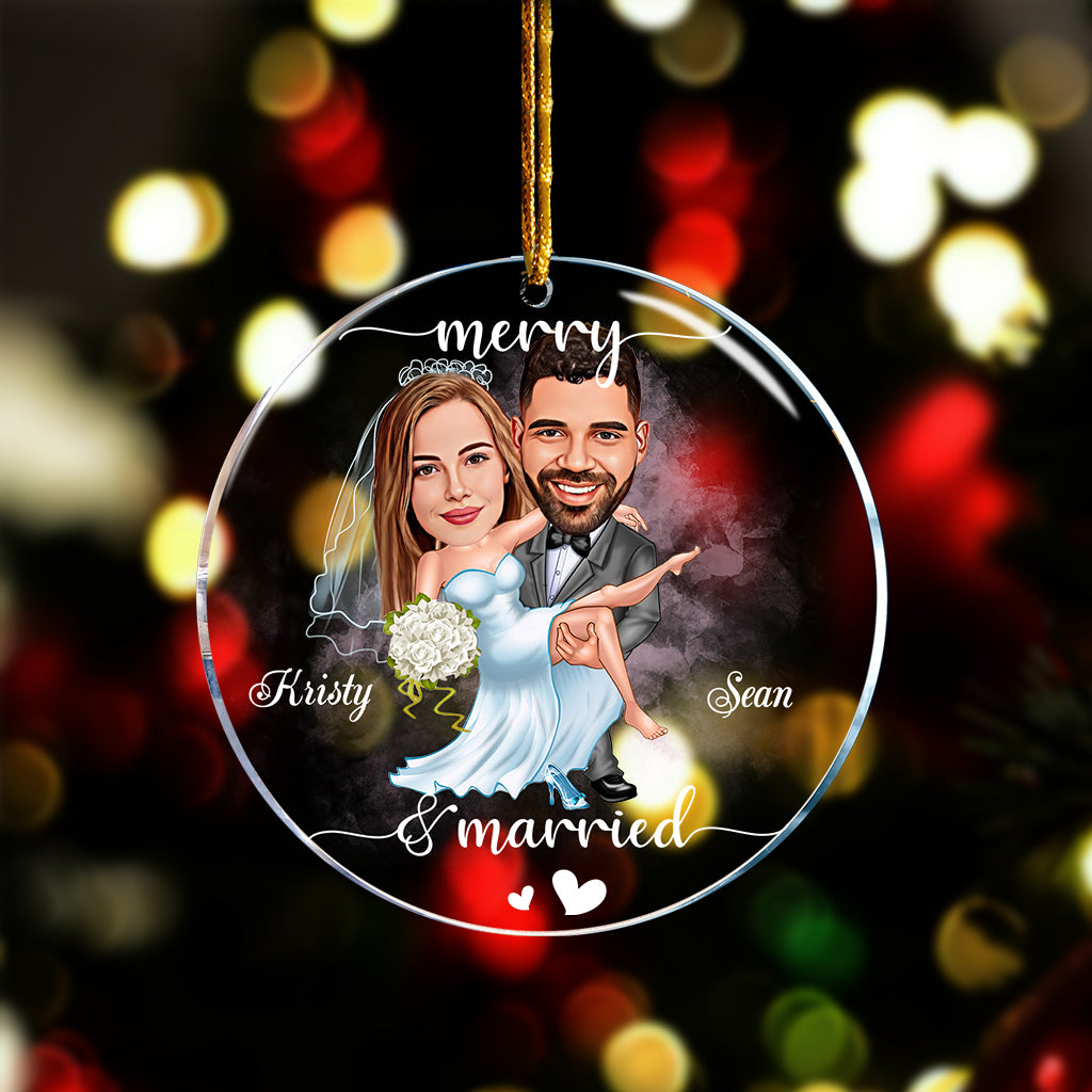 Merry And Married - Personalized Husband And Wife Transparent Ornament