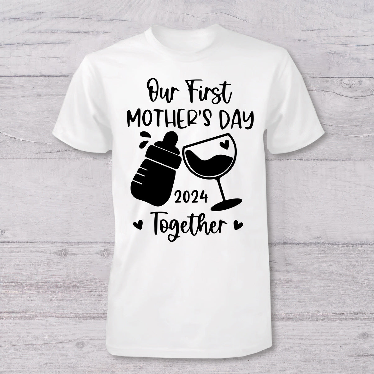 Our 1st First Mother's Day Together Milk And Wine - Personalized Mother T-shirt And Baby Onesie