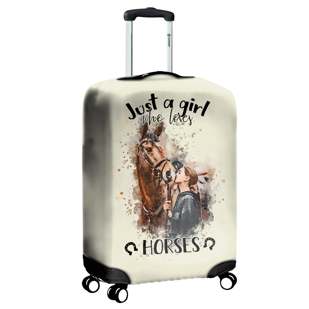 Une fille qui aime les chevaux - Housse de bagage personnalisée à motif cheval
