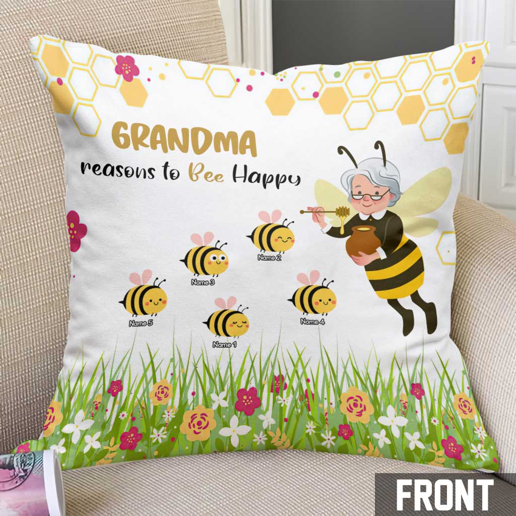 Grandma Reasons To Bee Happy - Personalized Mother's Day Throw Pillow