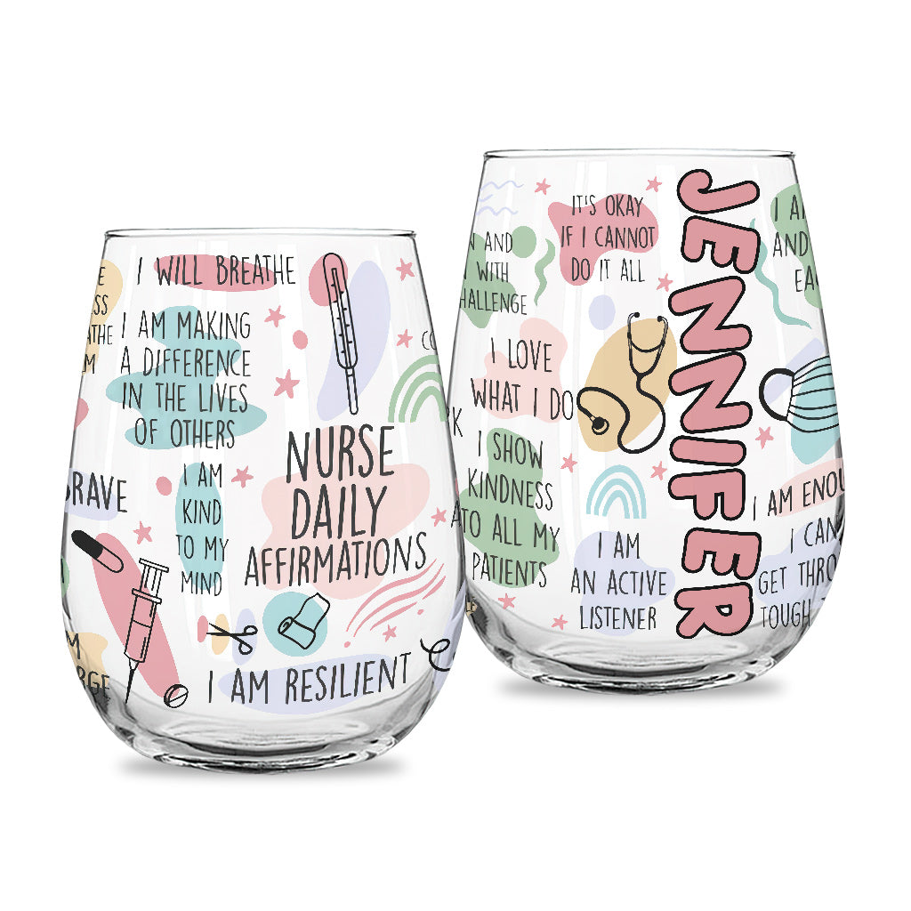 Affirmation quotidienne pour infirmière - Verre à vin personnalisé avec une infirmière