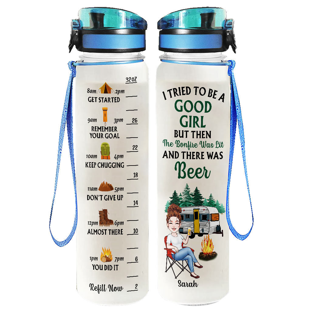 Camping Girl – Personalisierte Camping-Wasserflasche mit Tracker
