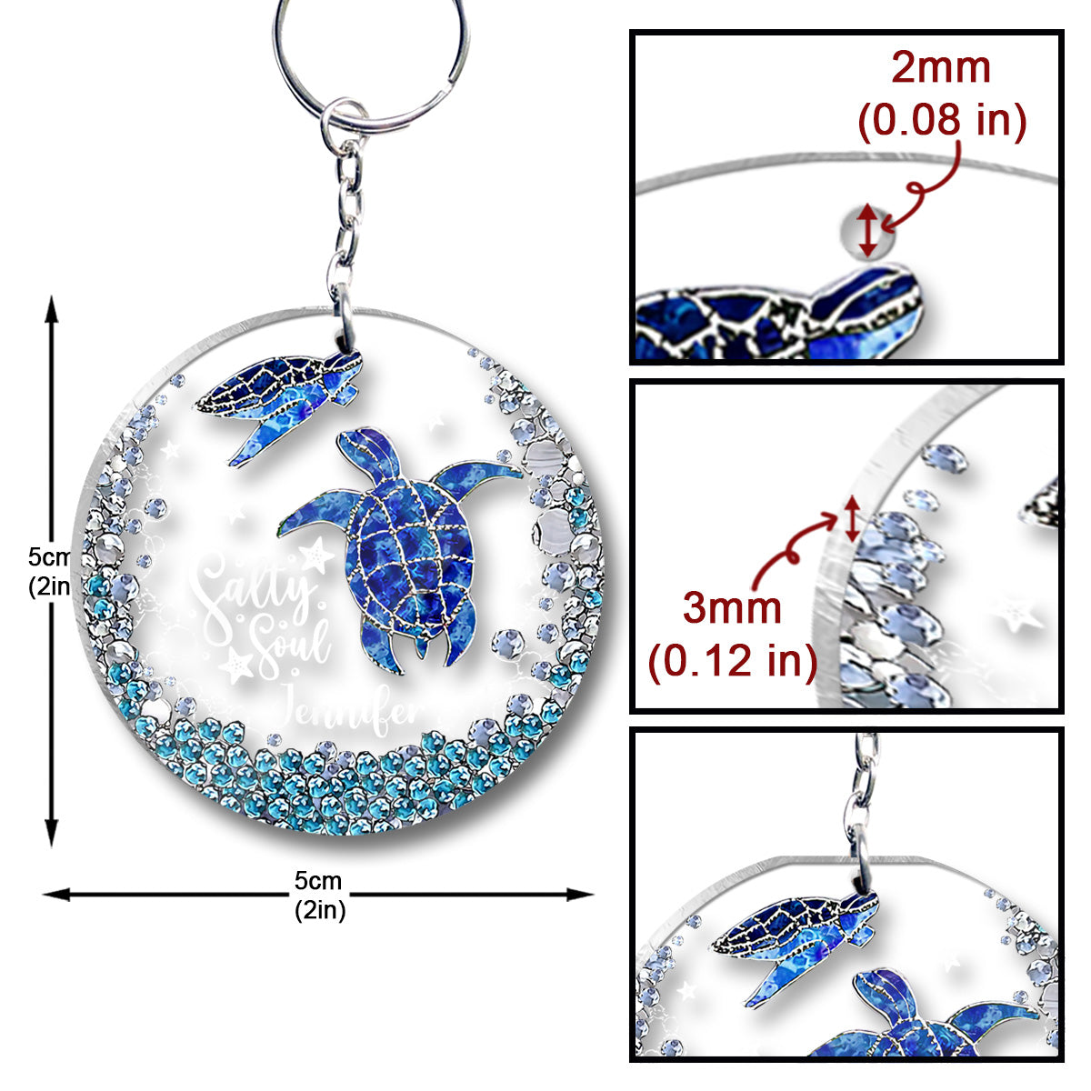 Salty Soul - Personalized Turtle Transparent Keychain