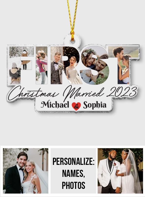 First Christmas Married - gift for husband, wife - Personalized Transparent Ornament
