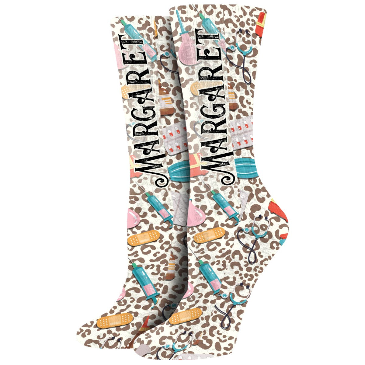 Infirmière léopard sauvage - Chaussettes d'infirmière personnalisées