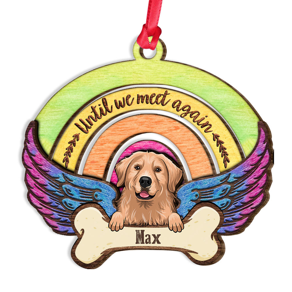 Bis wir uns wiedersehen – Personalisierter Weihnachtsschmuck aus Holz in Hundeform