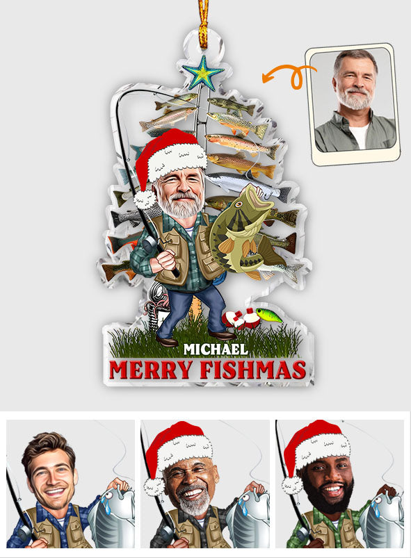 Merry Fishmas - Fishing gift for dad, grandpa, him, husband - Personalized Transparent Ornament