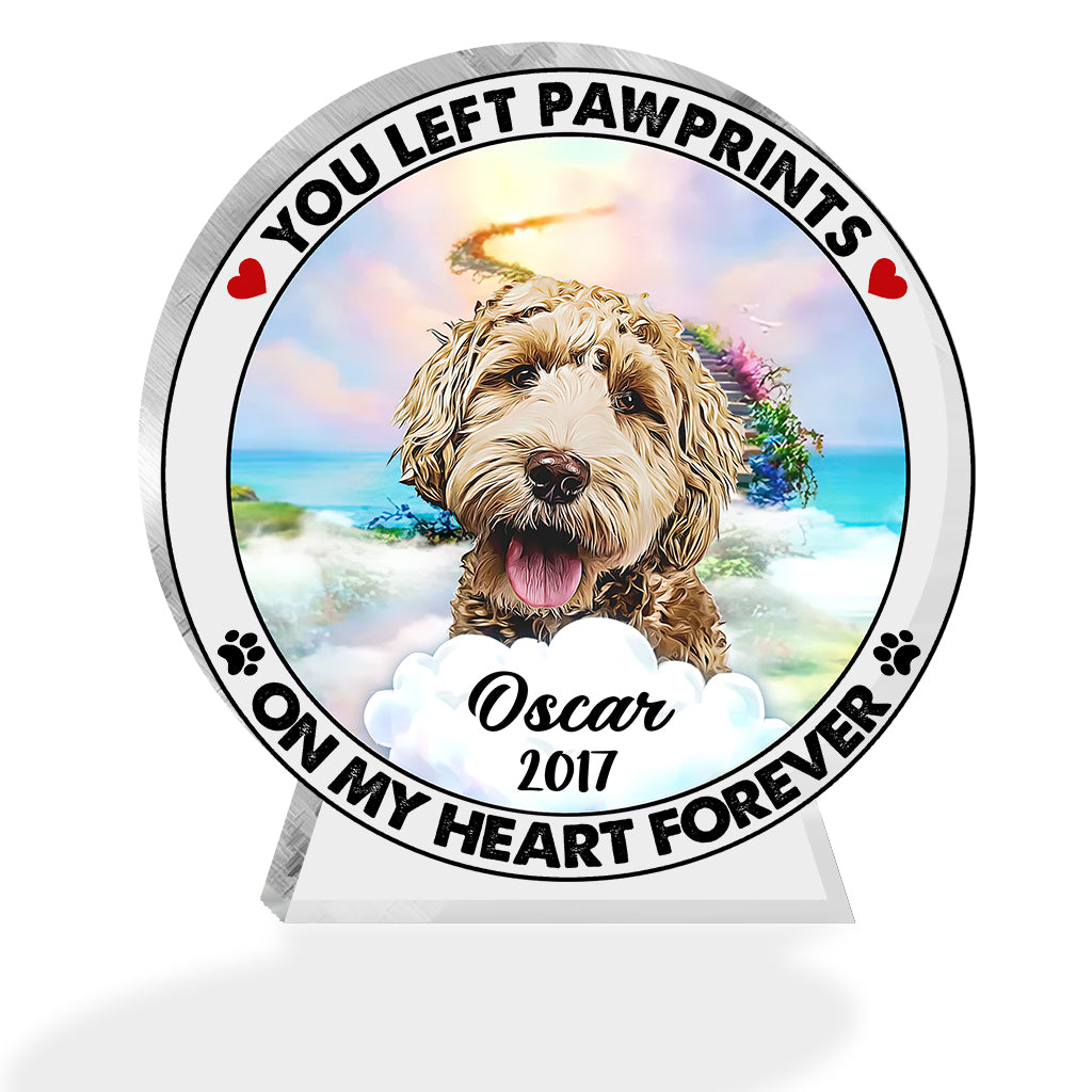 You Left Pawprints On My Heart - Personalized Dog Custom Shaped Acrylic Plaque
