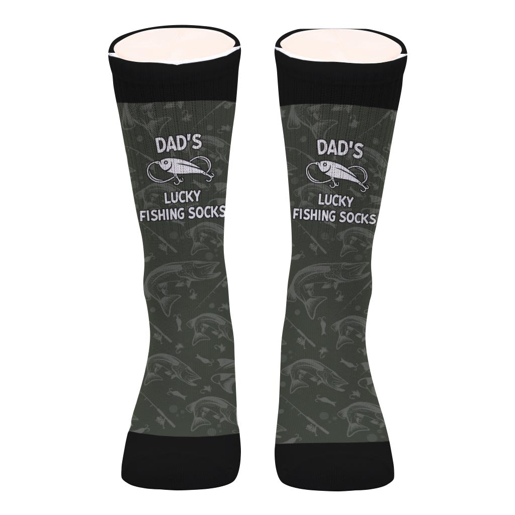 Lucky Fishing Socks - Gift for dad, uncle, aunt, grandma, grandpa, mom, son, daughter, brother, sister, granddaughter, grandson, husband, wife, boyfriend, girlfriend, friend, co-worker - Personalized Socks