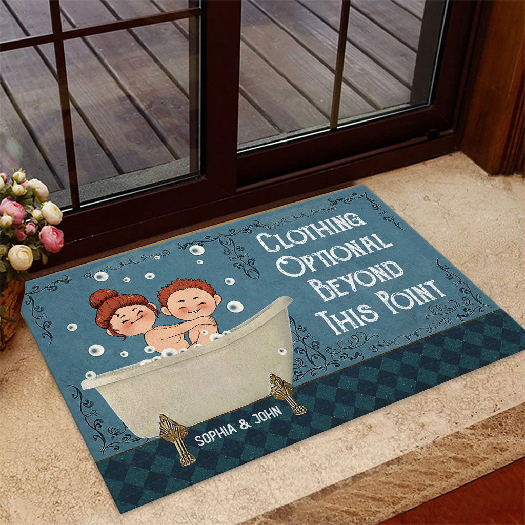 Clothing Optional Beyond This Point - Personalized Couple Doormat