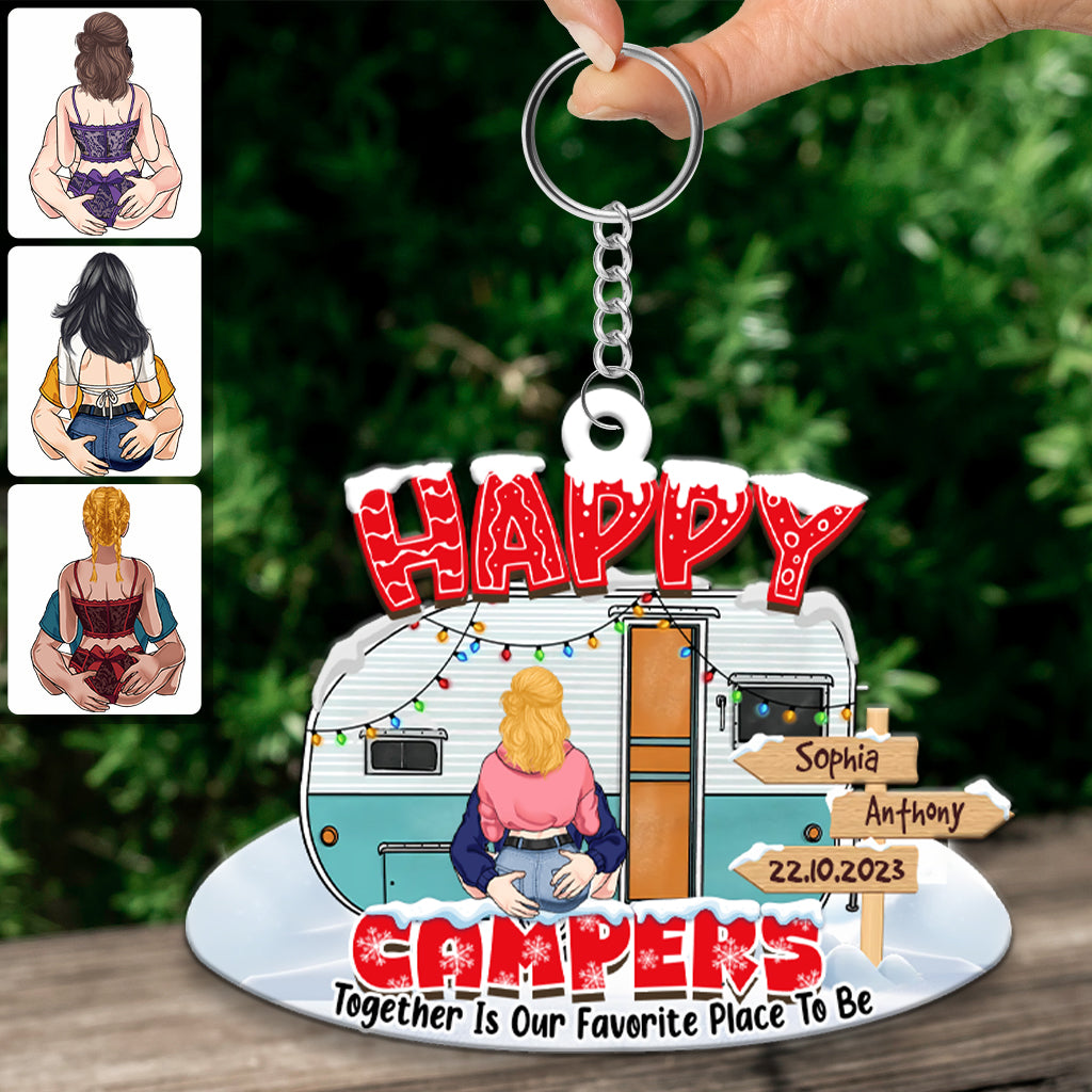 Happy Campers - Camping gift for husband, wife, boyfriend, girlfriend - Personalized Keychain