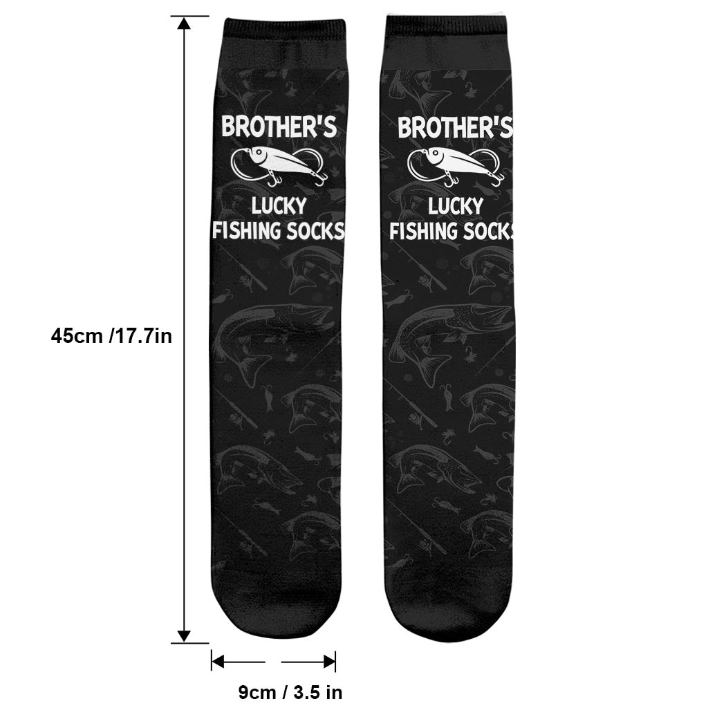 Lucky Fishing Socks - Gift for dad, uncle, aunt, grandma, grandpa, mom, son, daughter, brother, sister, granddaughter, grandson, husband, wife, boyfriend, girlfriend, friend, co-worker - Personalized Socks