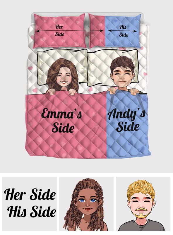 Her Side - His Side - Personalized Couple Quilt Set