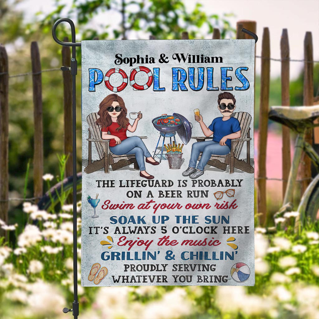 Pool Rules Swim At Your Own Risk - Personalized Backyard Garden Flag