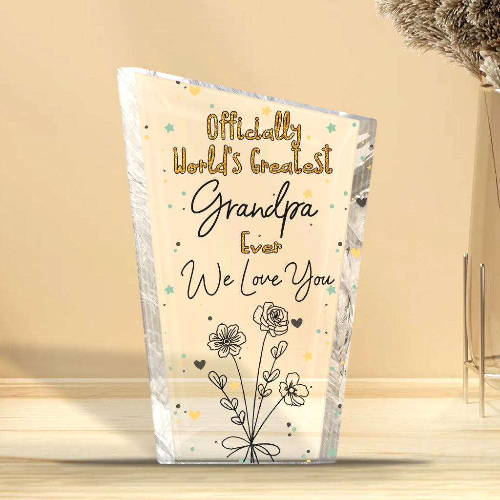 Officially World's Greatest Mom Ever - Gift for mom, grandma, wife, dad, grandpa, husband - Personalized Custom Shaped Acrylic Plaque
