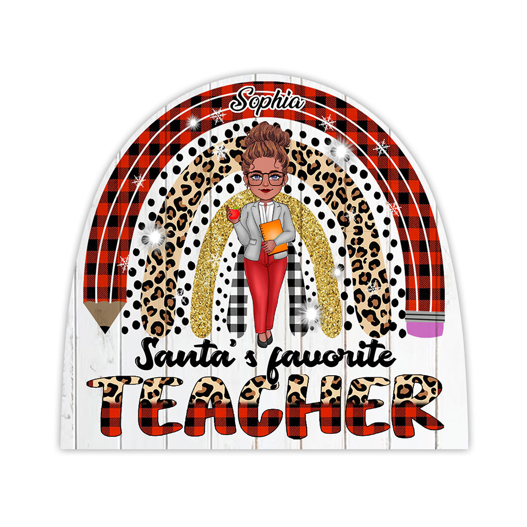 Santa's Favorite Teacher - Personalized Teacher Shaped Doormat