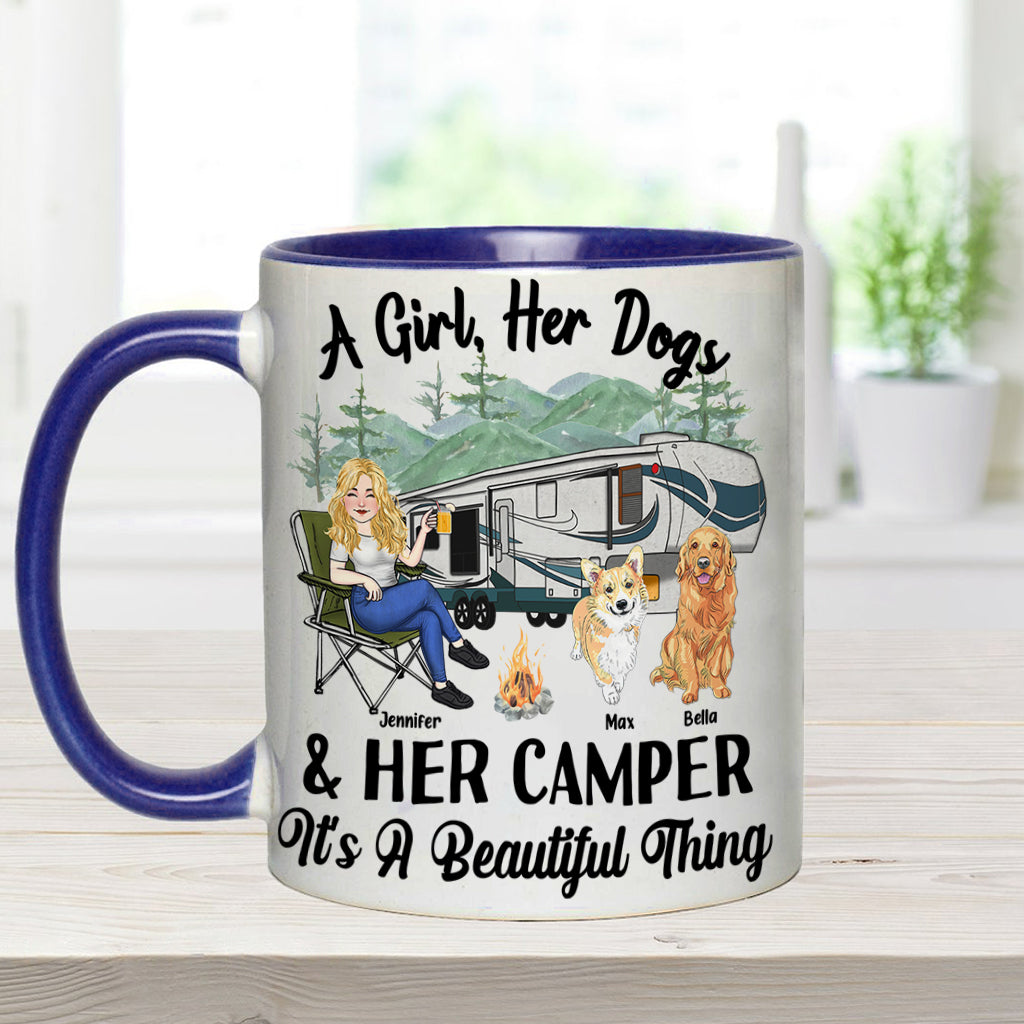 A Girl Her Dog And Her Camper - Camping gift for dog lover - Personalized Accent Mug
