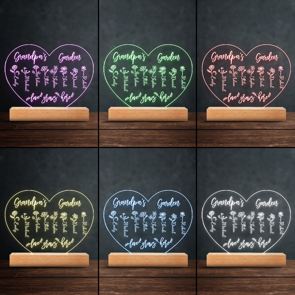 Grandma's Garden - Gift for grandma, mom, aunt, grandpa - Personalized Shaped Plaque Light Base