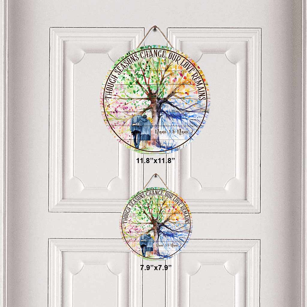 Though Seasons Change - Personalized Couple Round Wood Sign