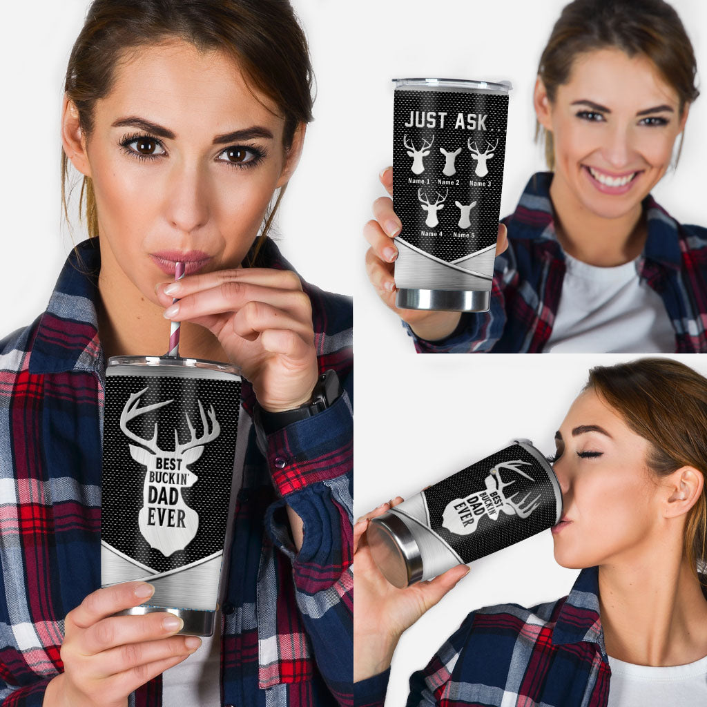 Best Bucking Dad Ever Metal Pattern Print - Personalized Hunting Tumbler