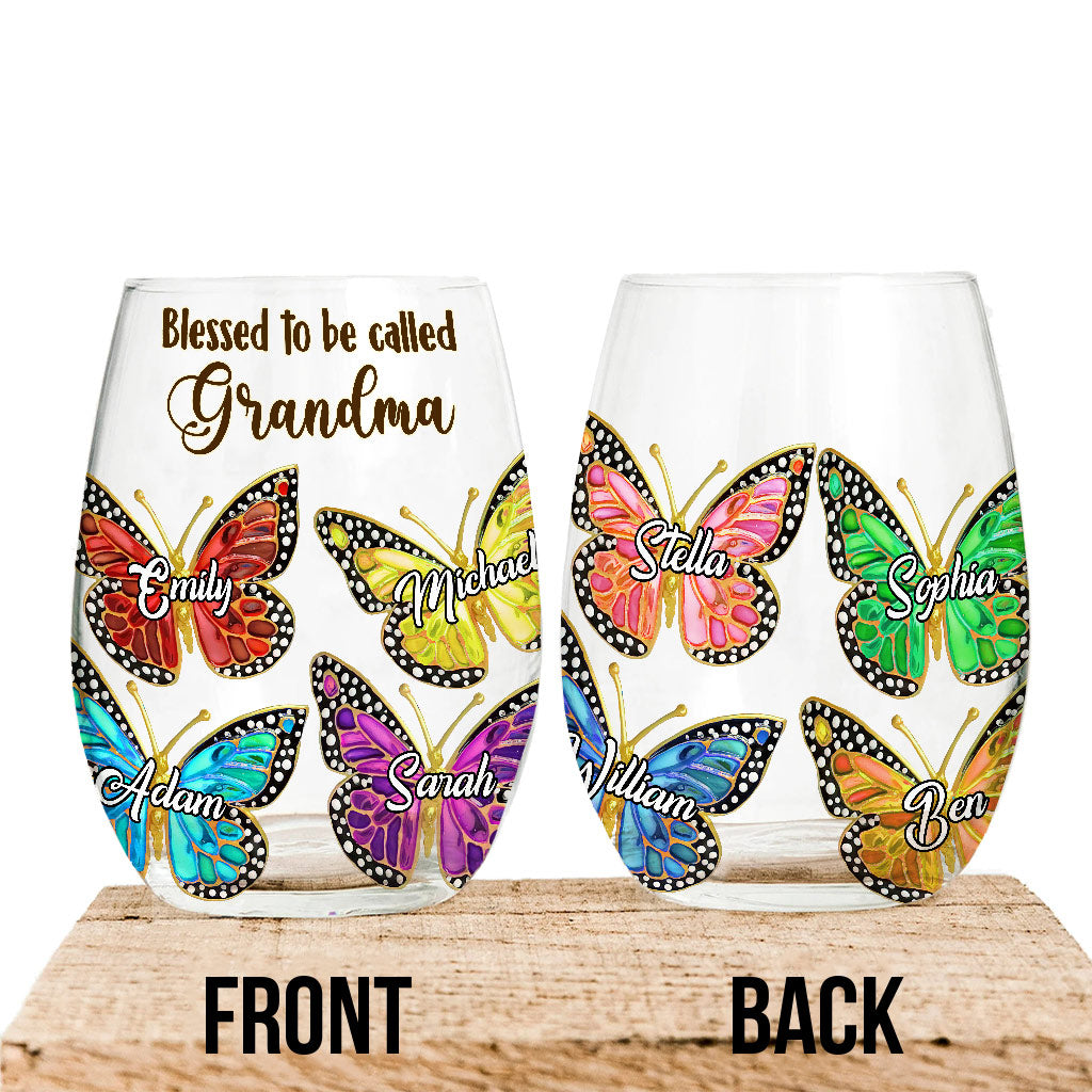 Grandma - Personalized Grandma All Over Wine Glass