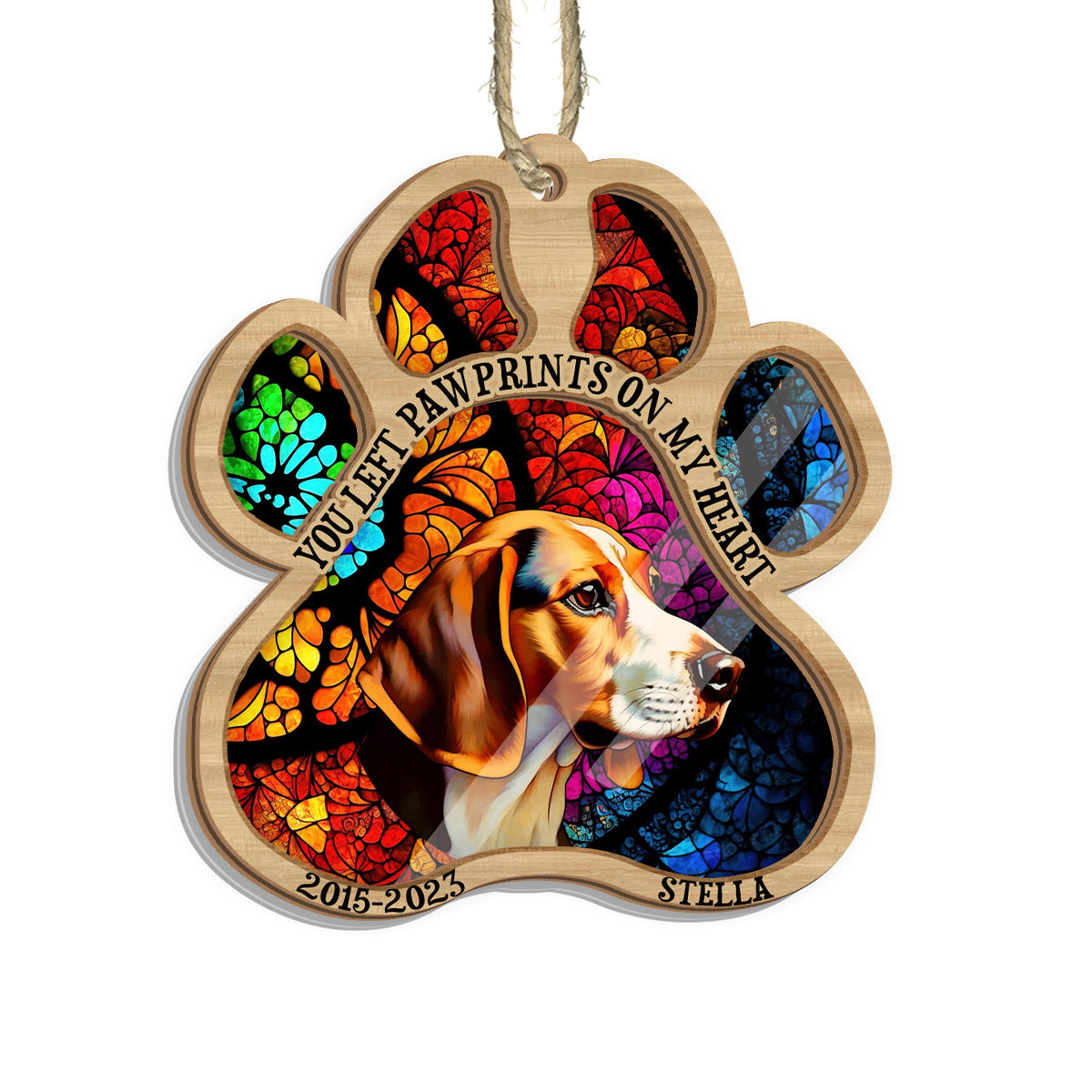 Du hast Pfotenabdrücke in meinem Herzen hinterlassen – Geschenk für Hundebesitzer und Katzenliebhaber – Personalisierter Sonnenfänger