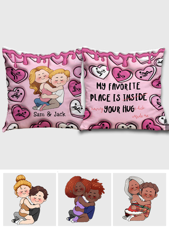 My Favorite Place Is Inside Your Hug Heart Candy - Personalized Couple Throw Pillow