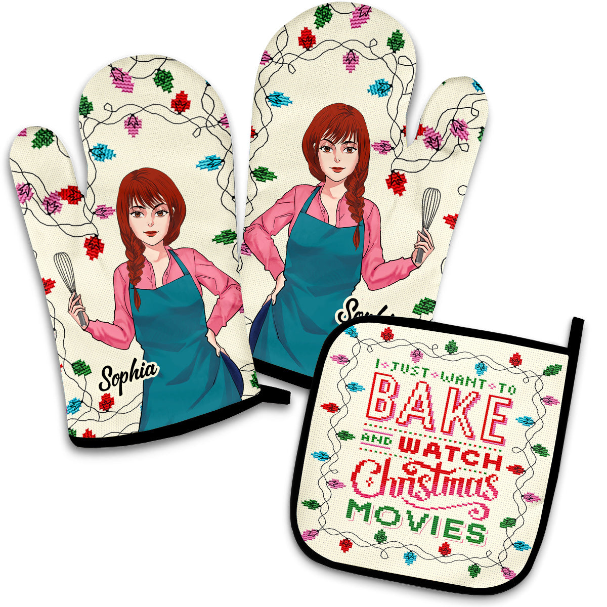 I Just Want To Bake And Watch Christmas Movies - Personalized Baking Oven Mitts & Pot Holder Set