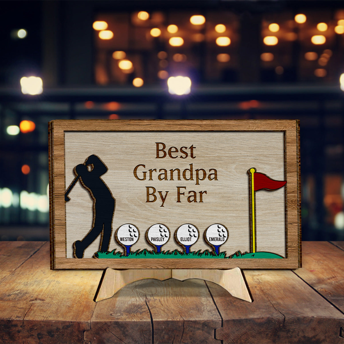 Best Grandpa/Dad By Far - Personalized Golf 2 Layered Wood Sign / Wood Plaque