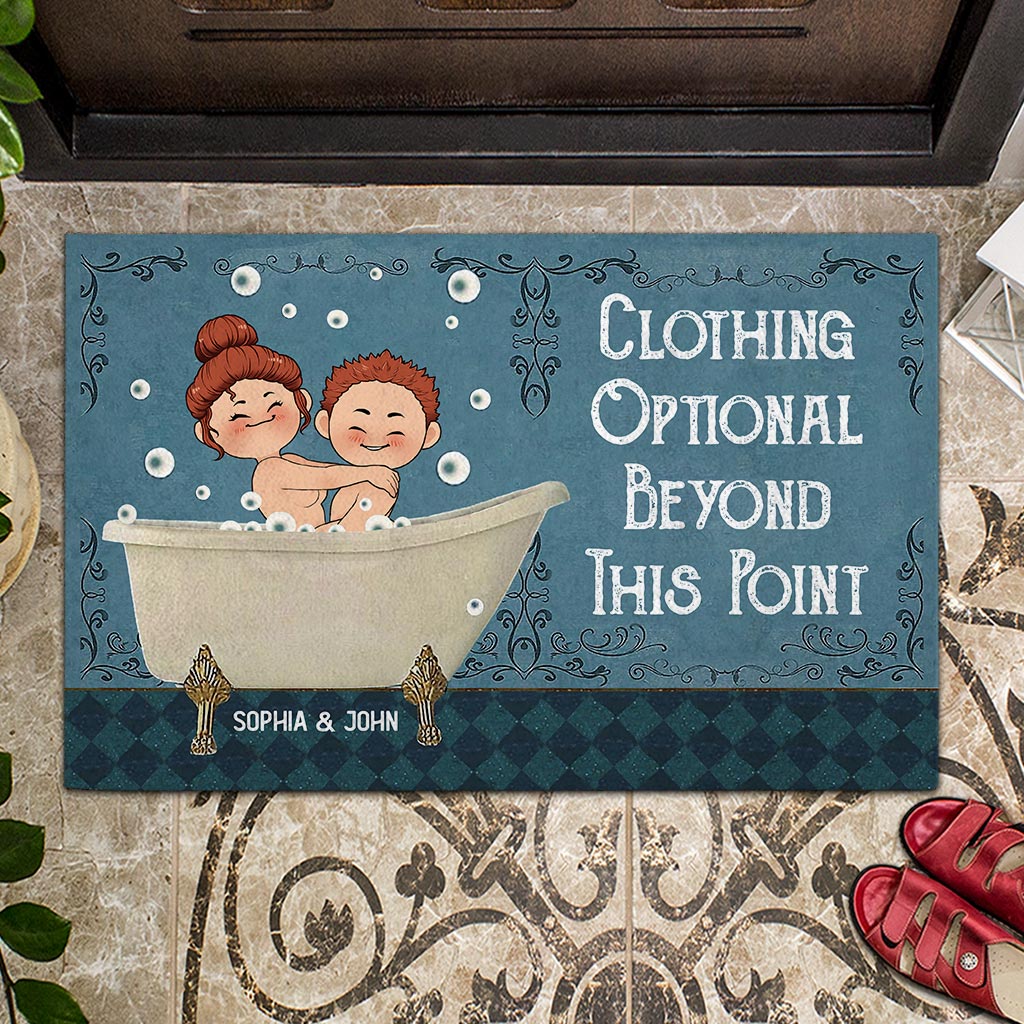 Clothing Optional Beyond This Point - Personalized Couple Doormat