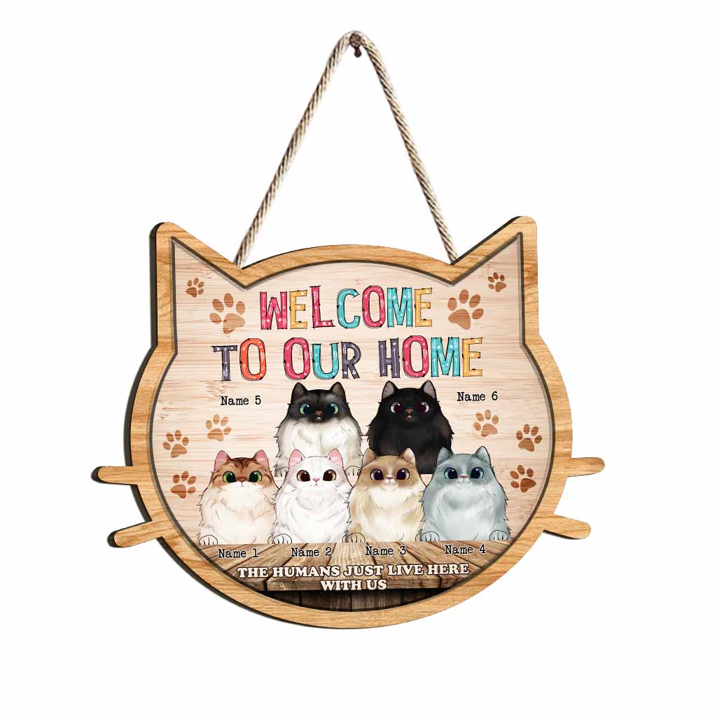 Willkommen in unserem Katzenhaus – personalisiertes Katzen-Holzschild