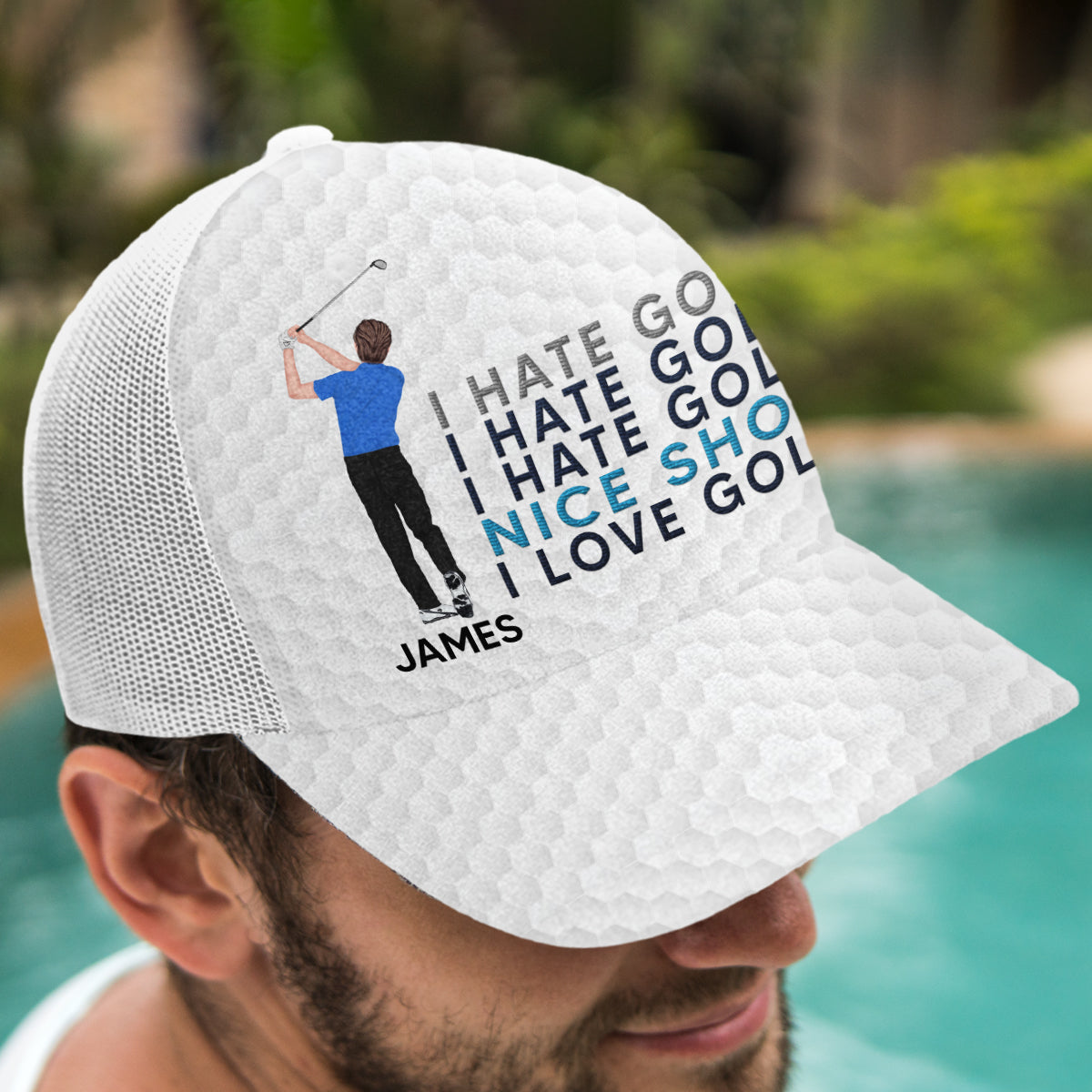 I Love Golf - Personalized Golf Trucker Hat (White Mesh)