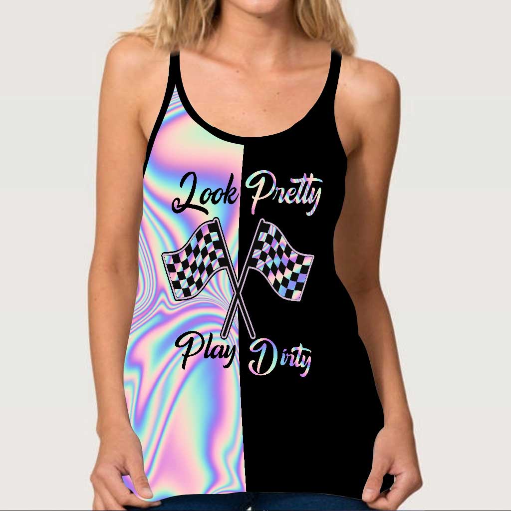 Look Pretty Play Dirty - Racing Cross Tank Top