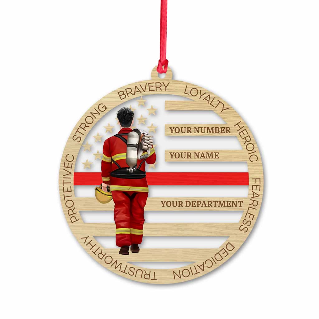 Feuerwehrmann – Personalisierter transparenter Weihnachtsschmuck mit Feuerwehrmotiv