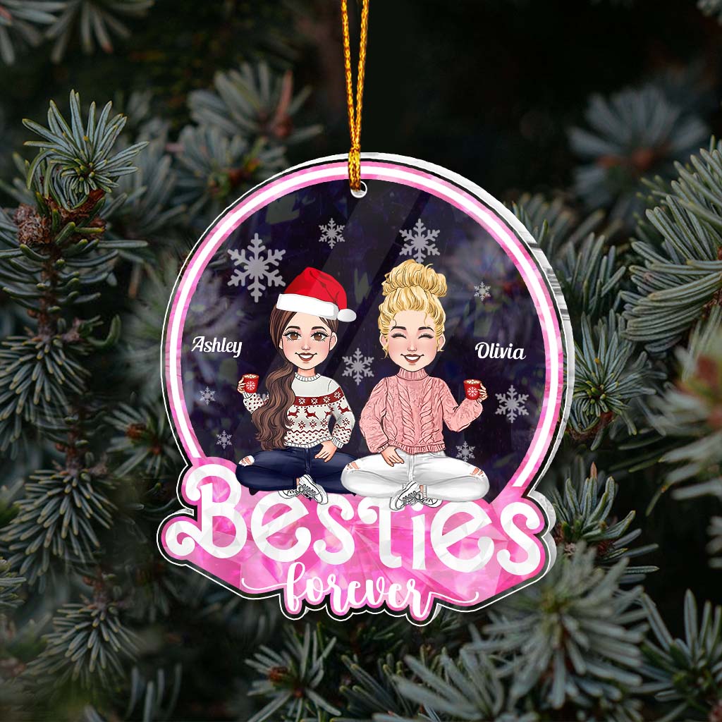 Besties Forever Glitter Pink - Personalized Bestie Transparent Ornament