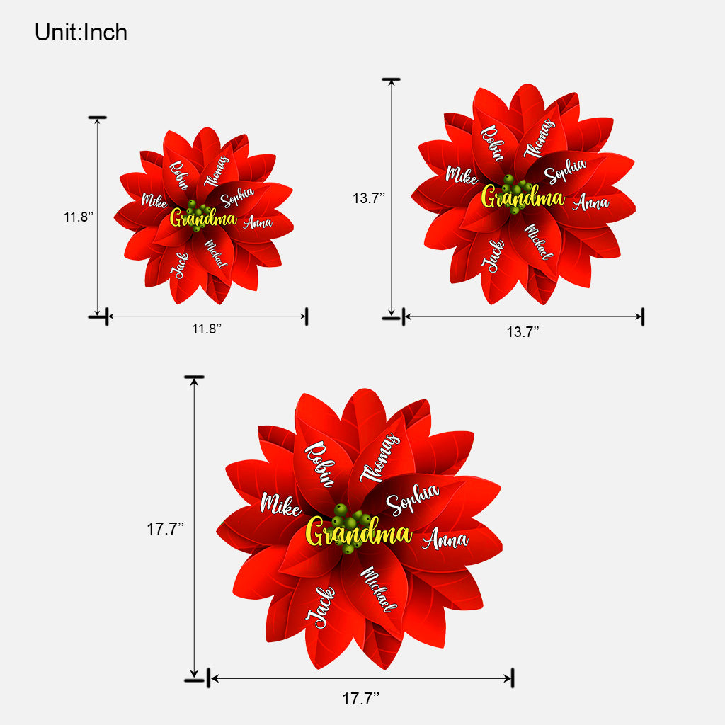 Grandma / Mama / Family Christmas Poinsettia - Gift for grandma - Personalized Custom Shaped Wood Sign