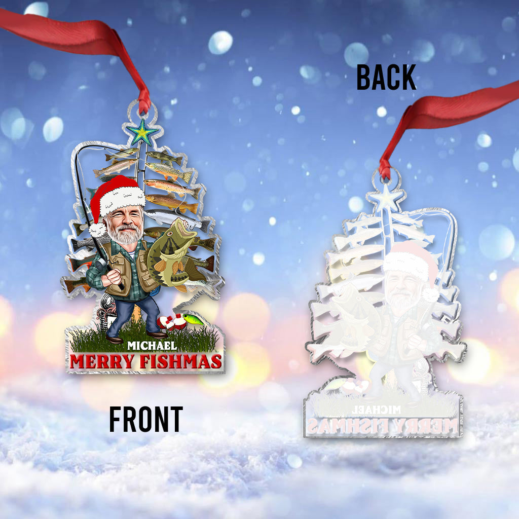 Merry Fishmas - Fishing gift for dad, grandpa, him, husband - Personalized Transparent Ornament