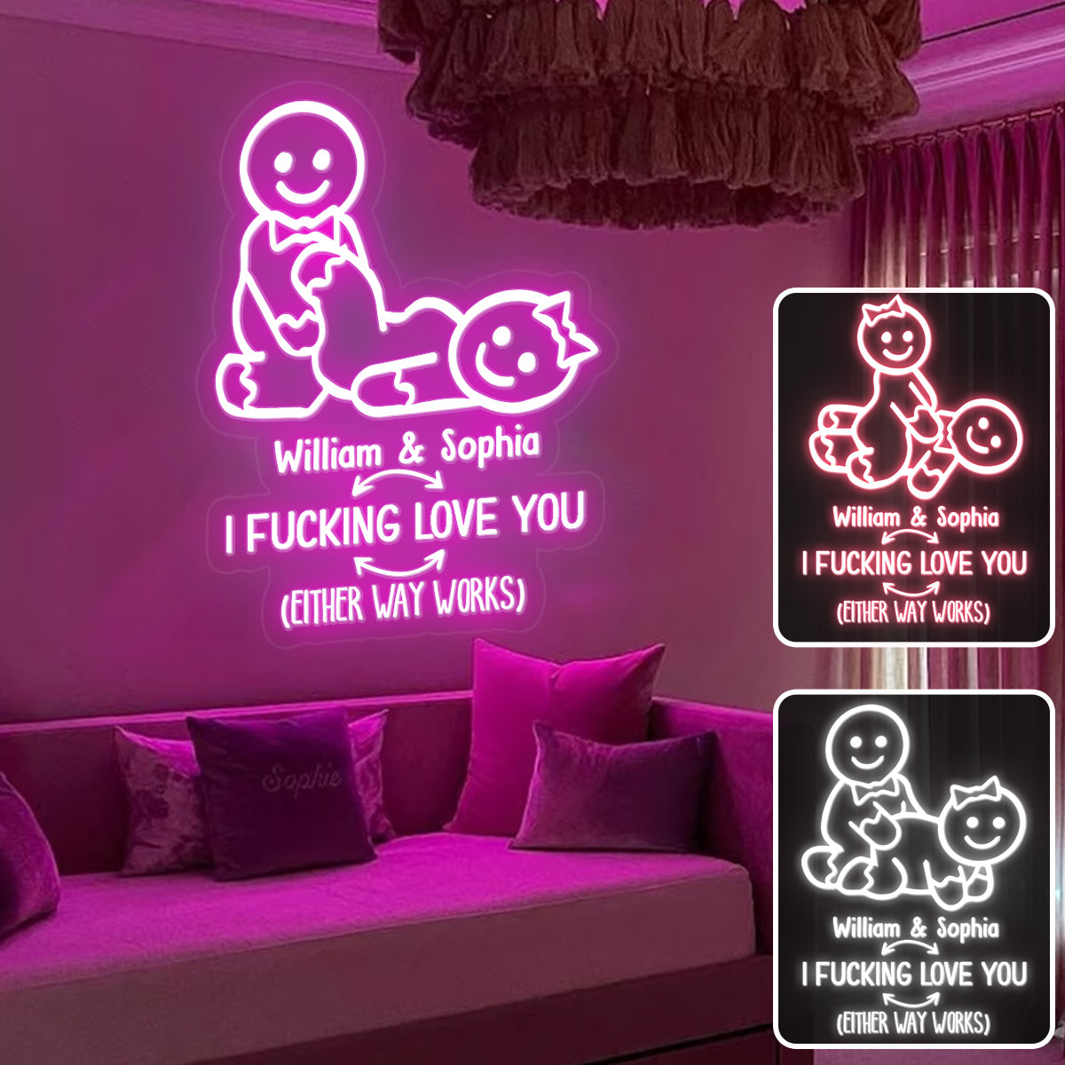 I Love You Naughty Ginger Bread - gift for boyfriend, wife, husband, girlfriend - Personalized Neon Sign