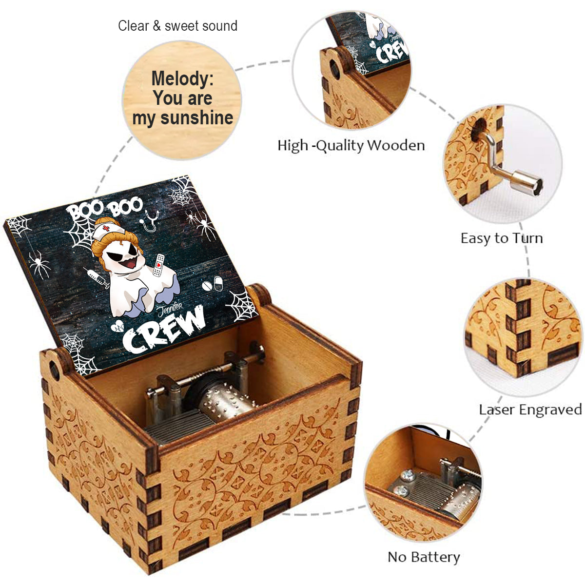 Boo Boo Crew - Personalized Nurse Hand Crank Music Box