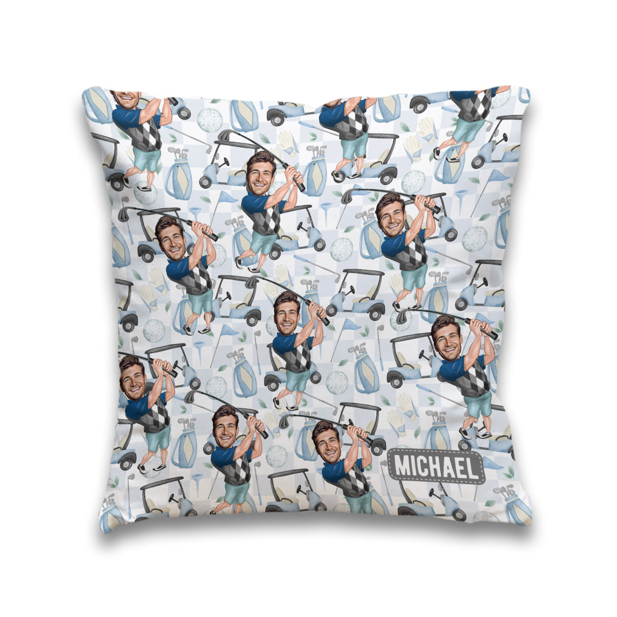 Photo Inserted Funny Golfer - Personalized Golf Throw Pillow