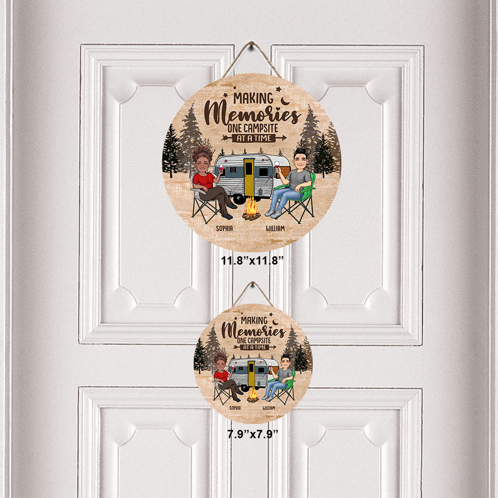 Happy Camper - Camping gift for husband, wife, boyfriend, boyfriend - Personalized Round Wood Sign