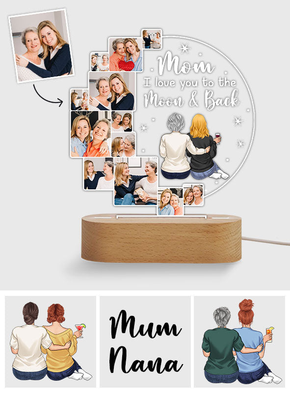 I Love You To The Moon & Back - Personalized Mother Shaped Plaque Light Base