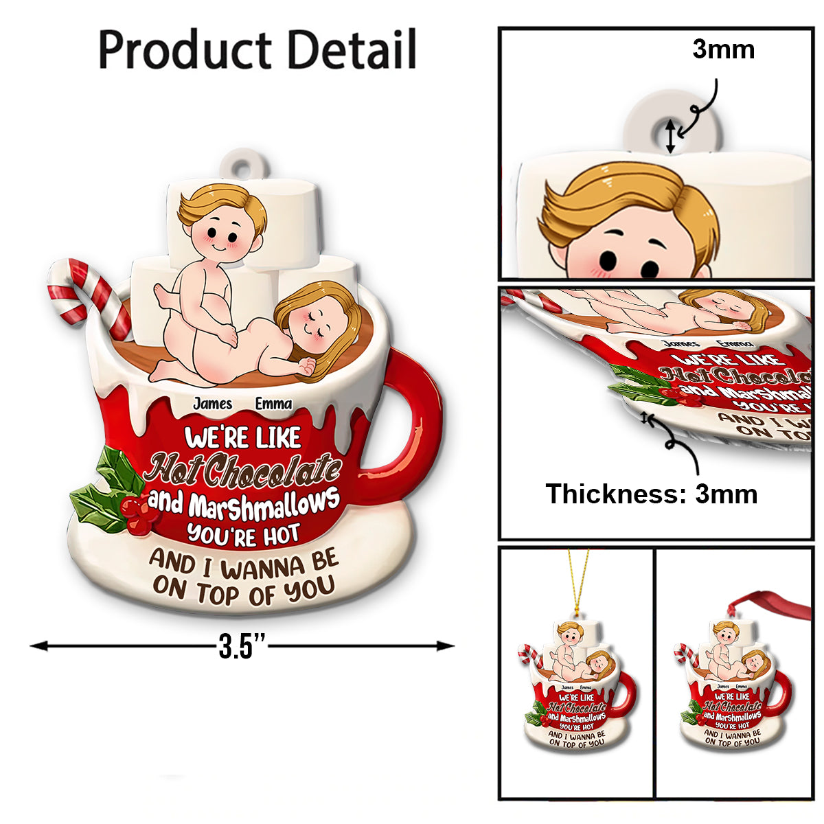 Hot Chocolate And Marshmallows - Personalized Couple Ornament