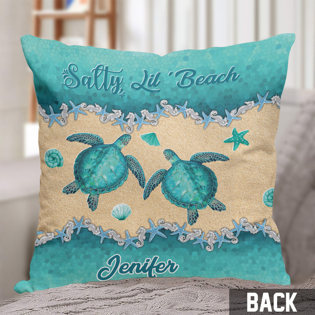 Salty Lil' Beach - Personalized Turtle Throw Pillow