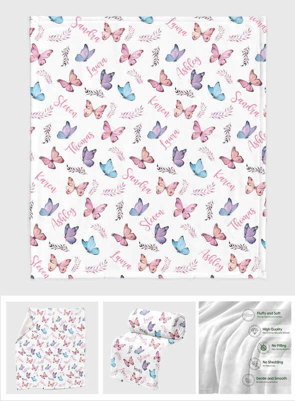 Butterfly Custom Name - Personalized Family Blanket