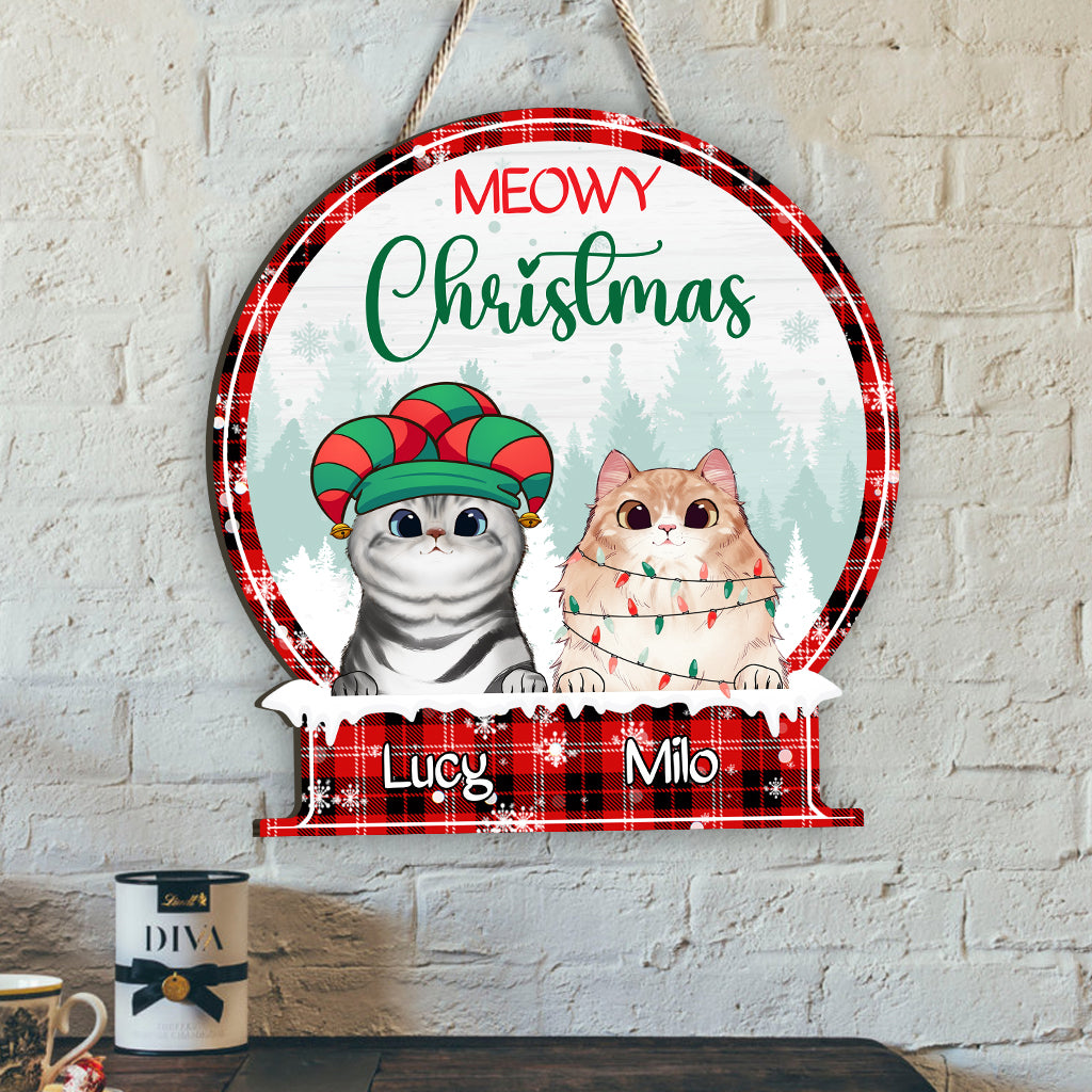 Merry Christmas - Personalized Cat Wood Sign